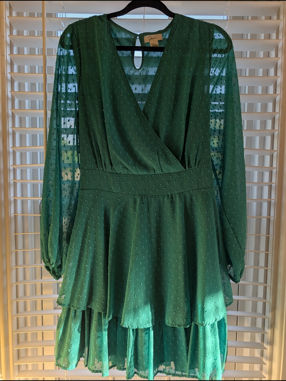 J.Crew Green Long-Sleeve Tiered Wrap-Style Dress